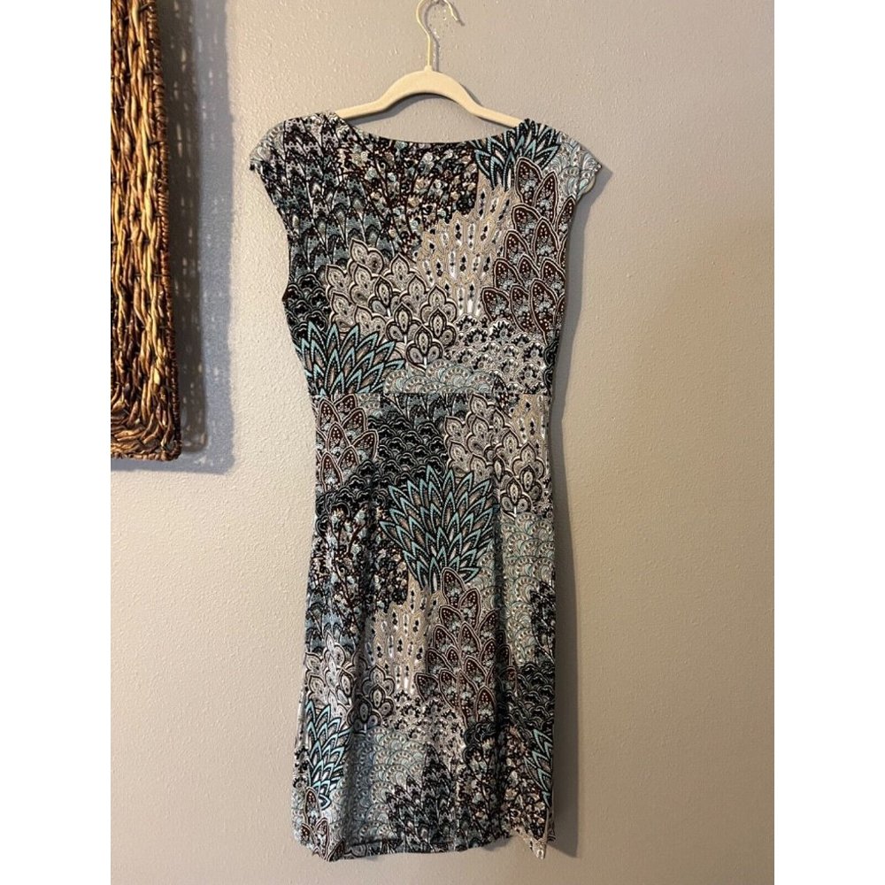 Connected Dress 8 Paisley Stretch Career Washable Black Gray Blue New - Picture 11 of 11